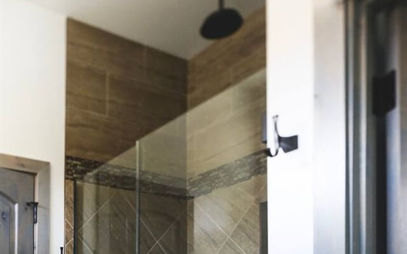 master shower with dual shower heads including rain head